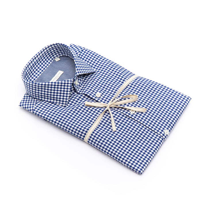Camicia in Micro Pied-de-Poule Blu