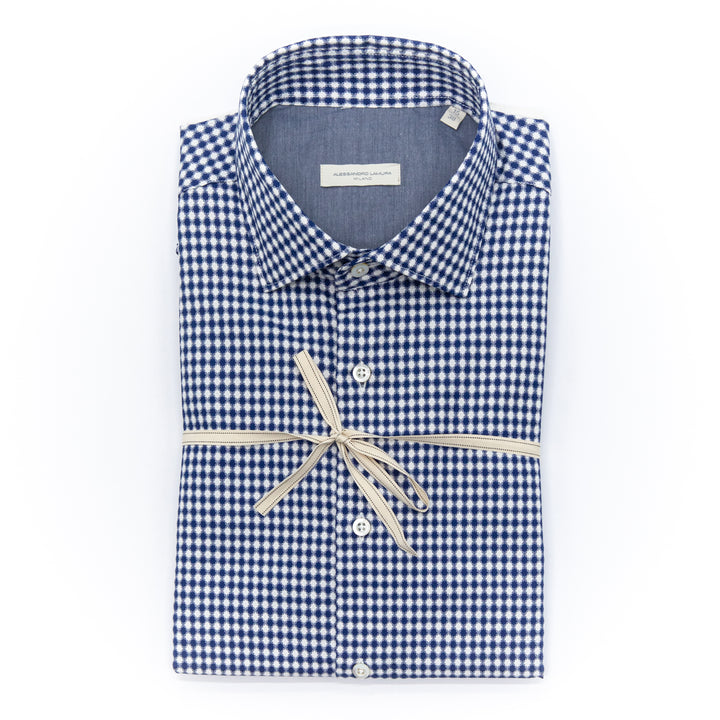 Camicia in Micro Pied-de-Poule Blu