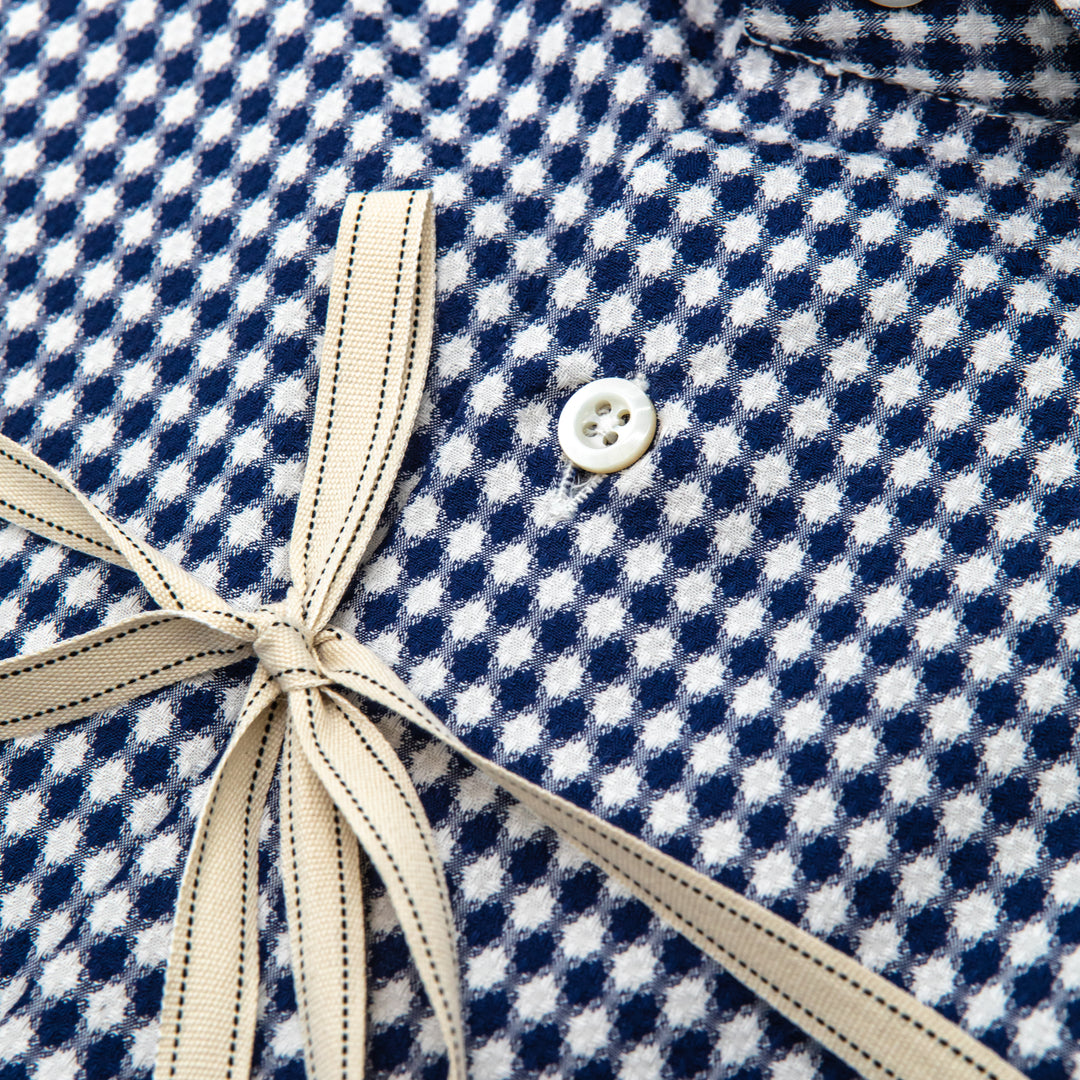 Camicia in Micro Pied-de-Poule Blu