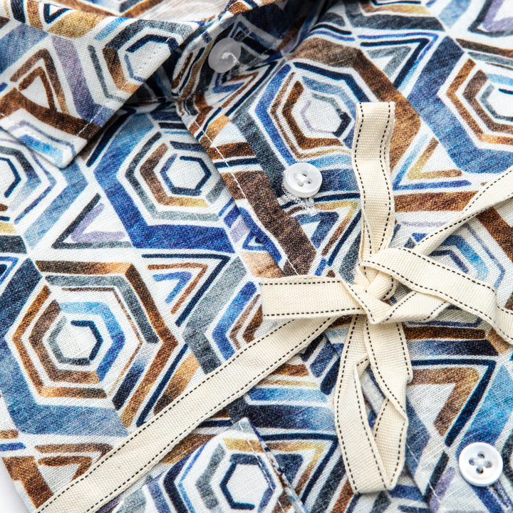 White Shirt Embroidered with Black Floral Details