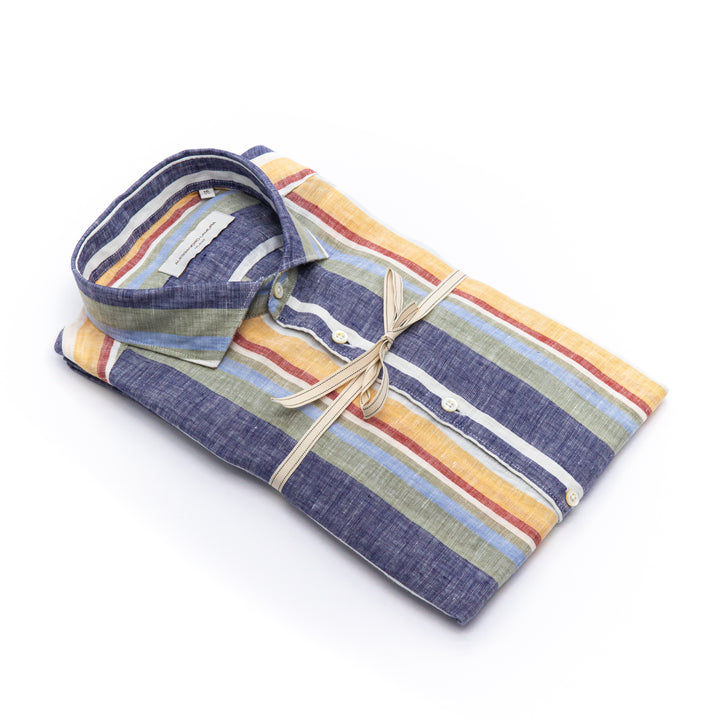 Camicia in Lino a Righe Multicolor