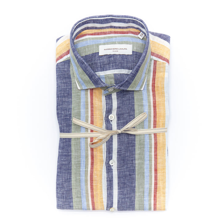 Camicia in Lino a Righe Multicolor