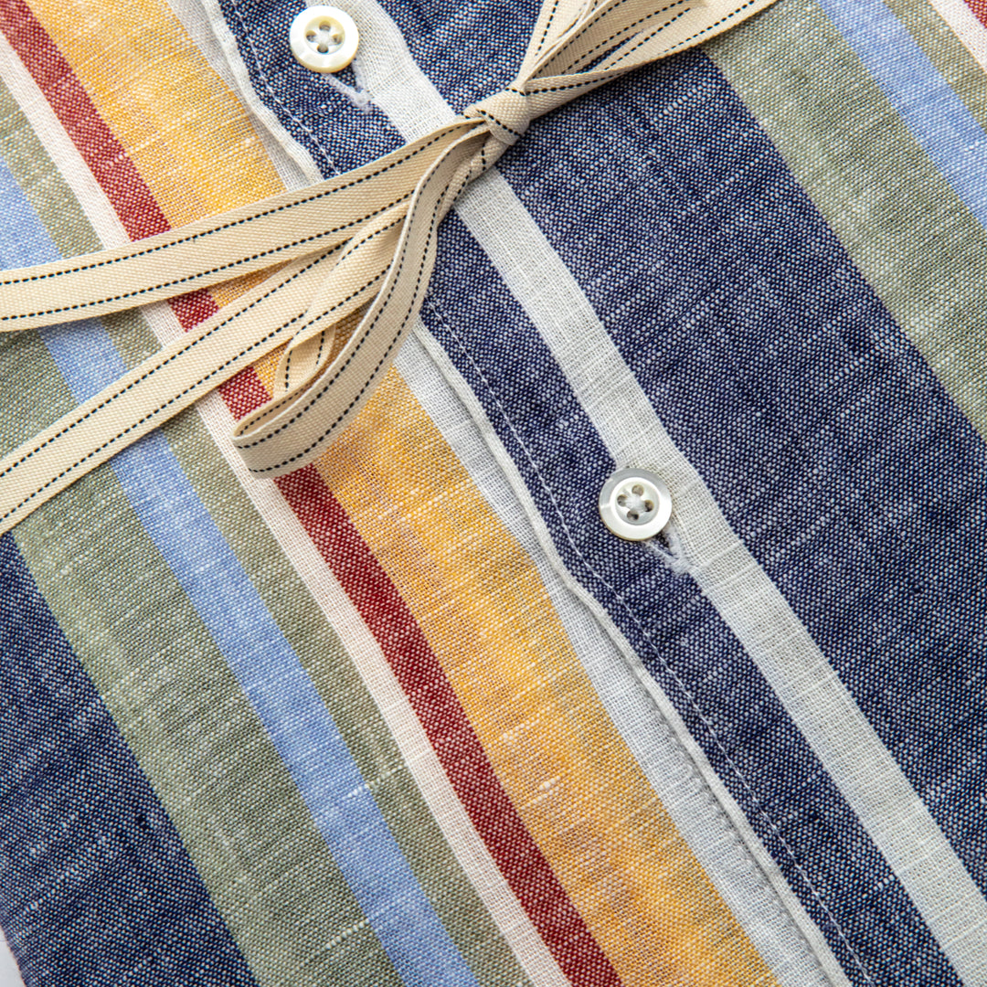 Camicia in Lino a Righe Multicolor