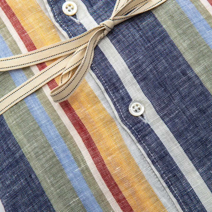 Camicia in Lino a Righe Multicolor