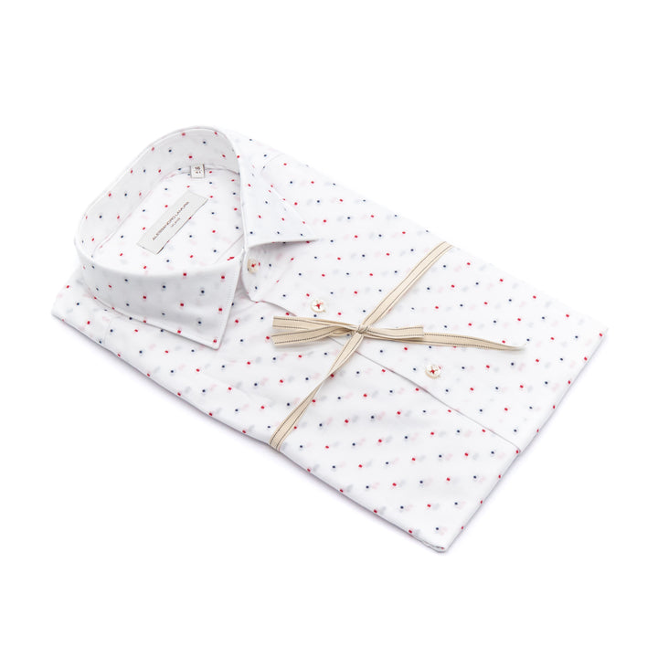 Camicia Bianca Microfantasia Rossa e Blu
