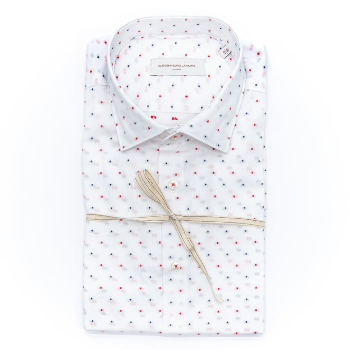 Camicia Bianca Microfantasia Rossa e Blu