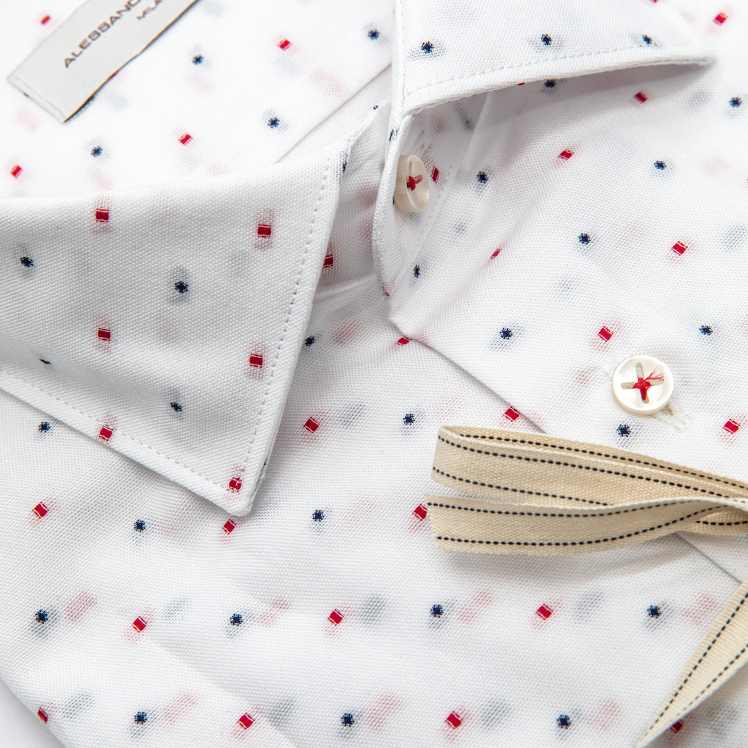Camicia Bianca Microfantasia Rossa e Blu