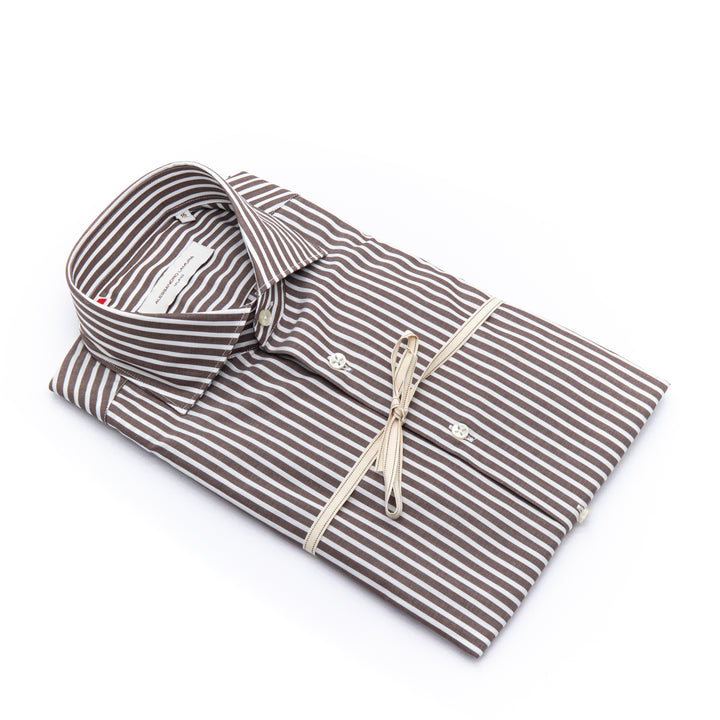 Camicia a Righe Marroni e Bianche