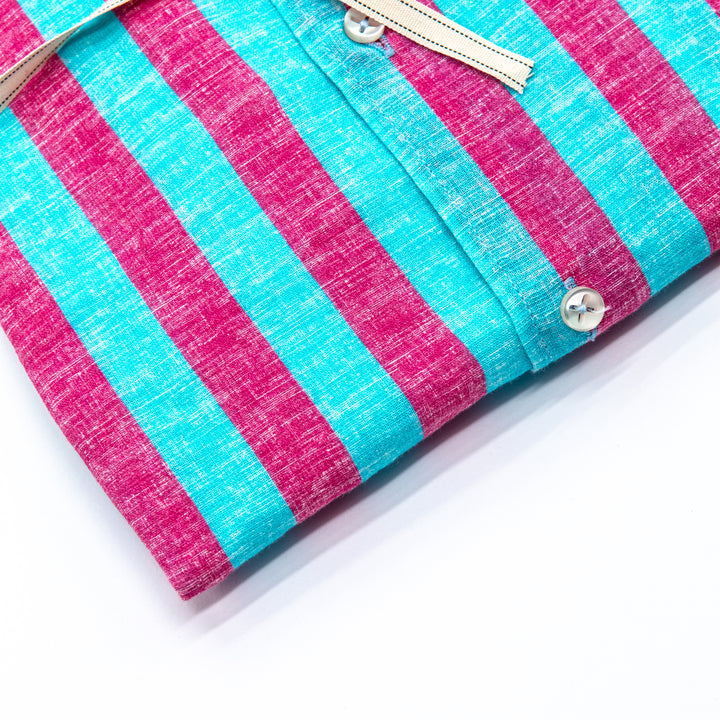 Camicia Righe Lino Turchese e Magenta