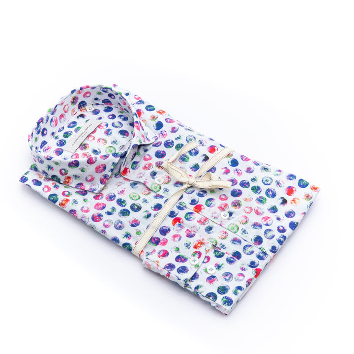 Camicia cotone stampa pois acquerello multicolor