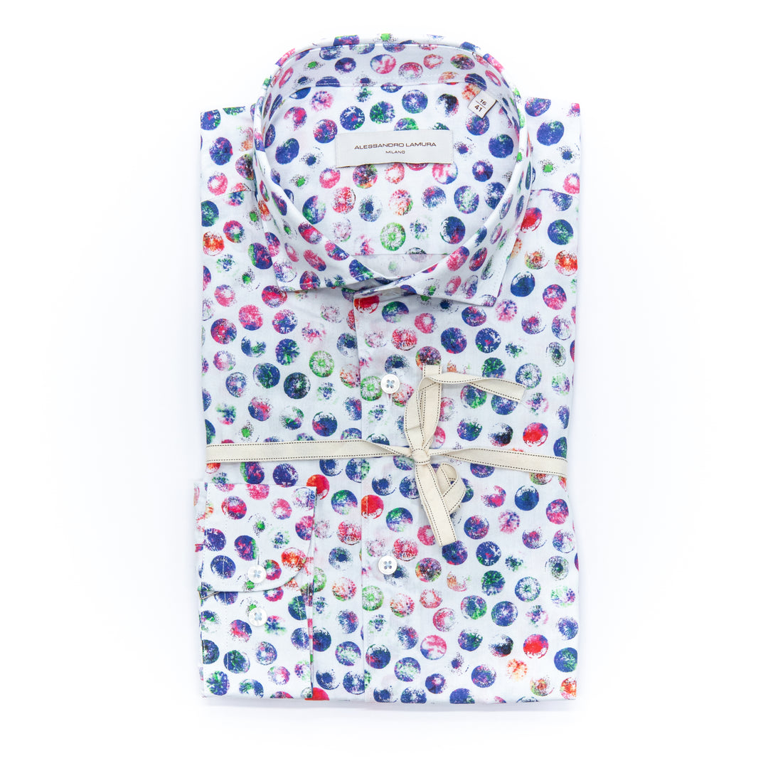 Camicia cotone stampa pois acquerello multicolor