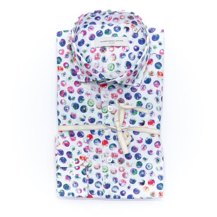 Camicia cotone stampa pois acquerello multicolor