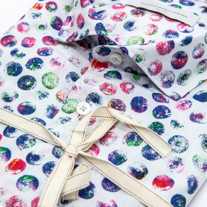 Camicia cotone stampa pois acquerello multicolor