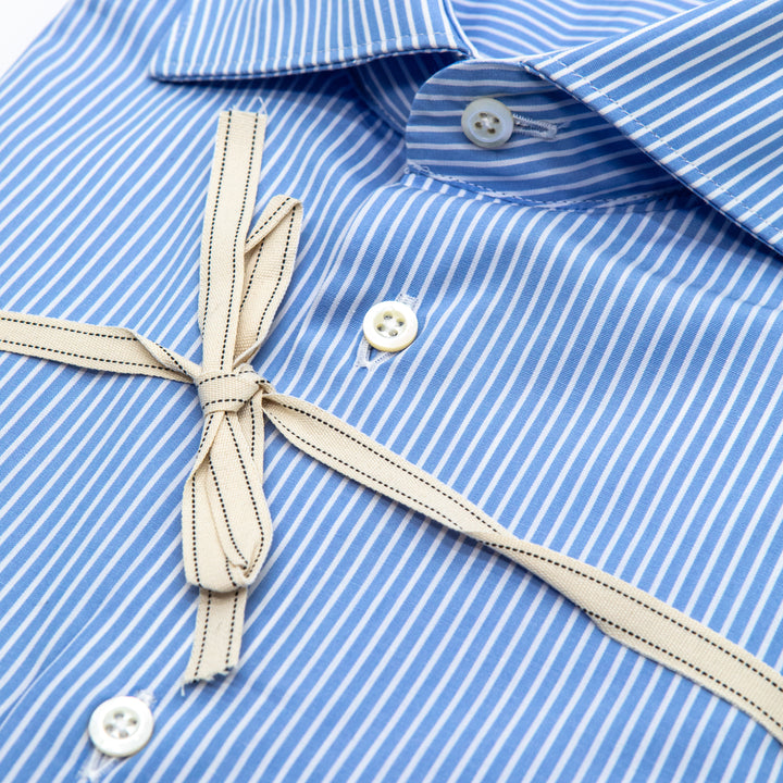 Camicia Azzurra a Righe Bianche in Puro Cotone