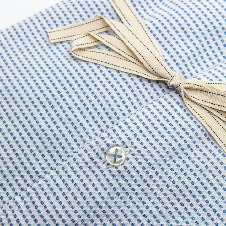 Camicia Azzurra con Microquadro Blu e Interno Collo Fantasia