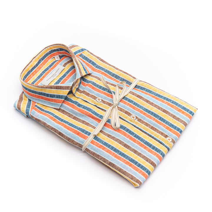 Camicia in lino a righe multicolor