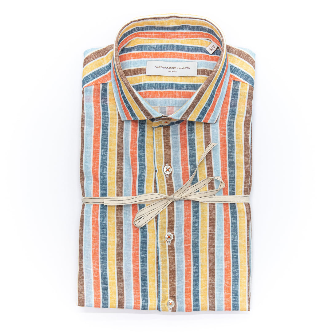 Camicia in lino a righe multicolor