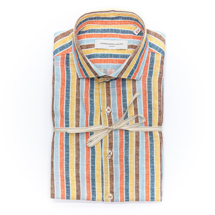 Camicia in lino a righe multicolor