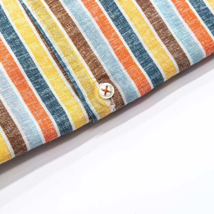Camicia in lino a righe multicolor