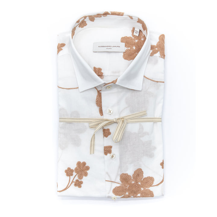 Camicia Bianca con Ricami Floreali