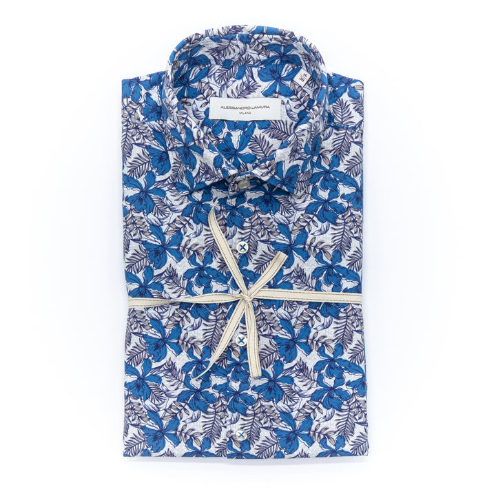 Camicia Fantasia Fiori Blu