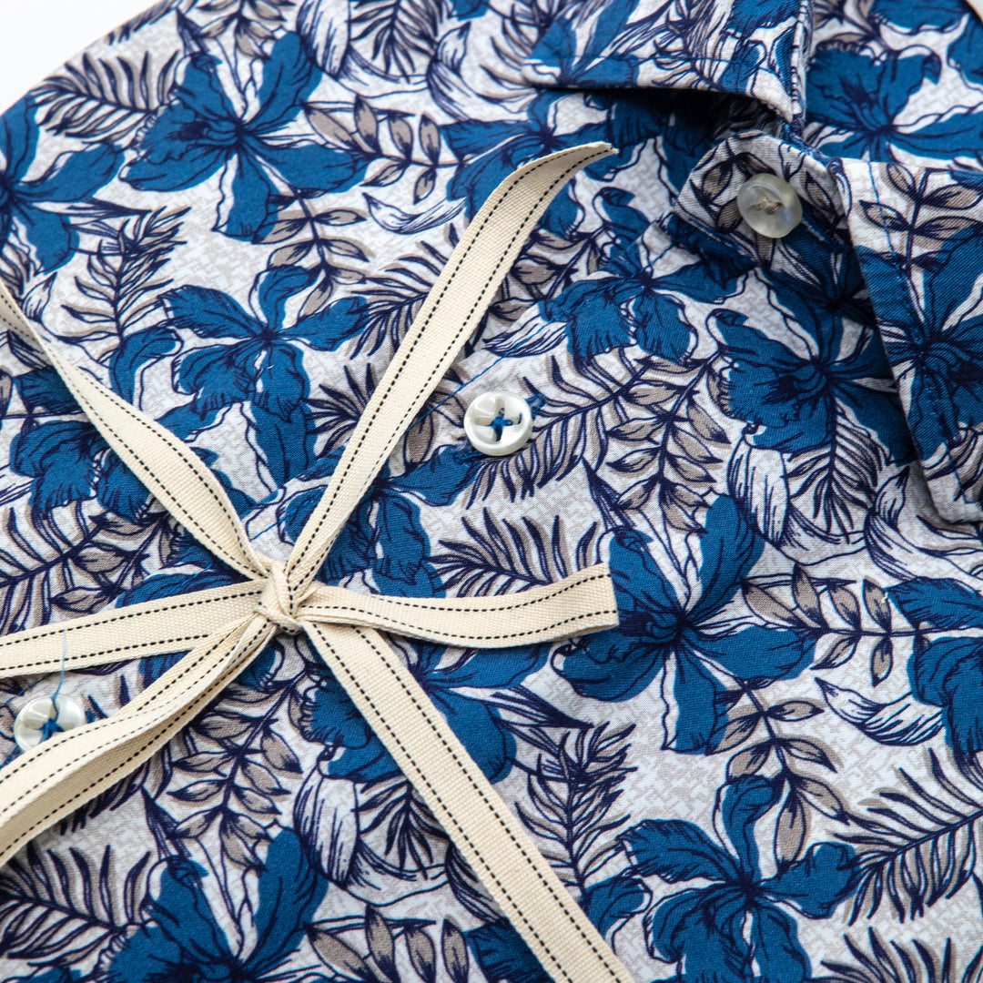 Camicia Fantasia Fiori Blu