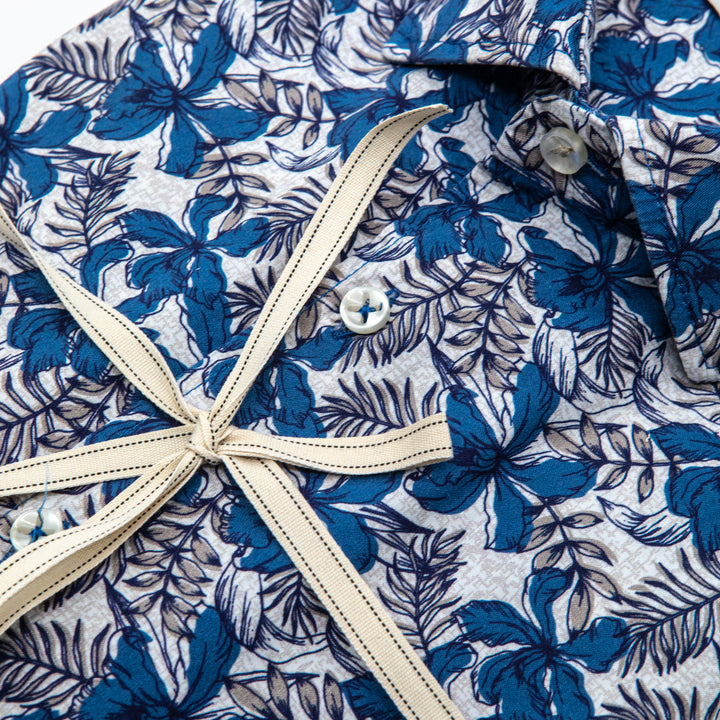 Camicia Fantasia Fiori Blu