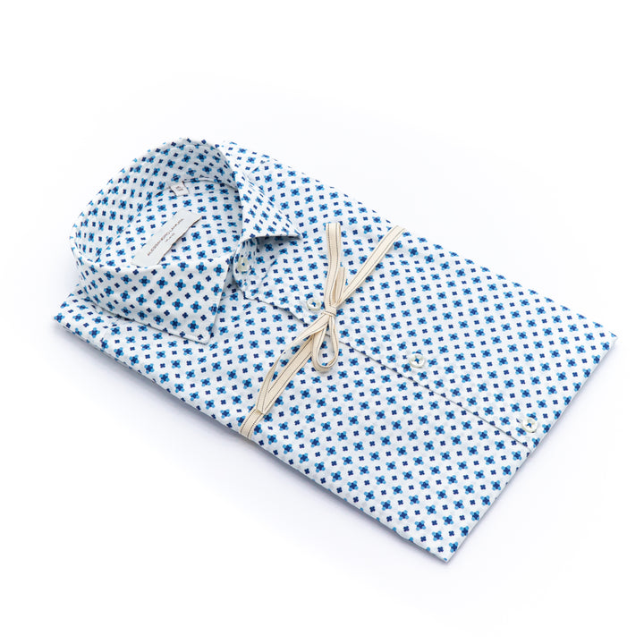 Camicia Fantasia Microfiori Blu