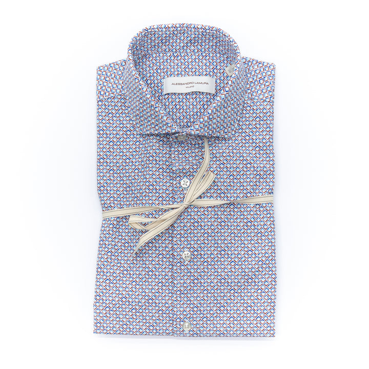 Camicia Fantasia Geometrica Azzurro e Marrone