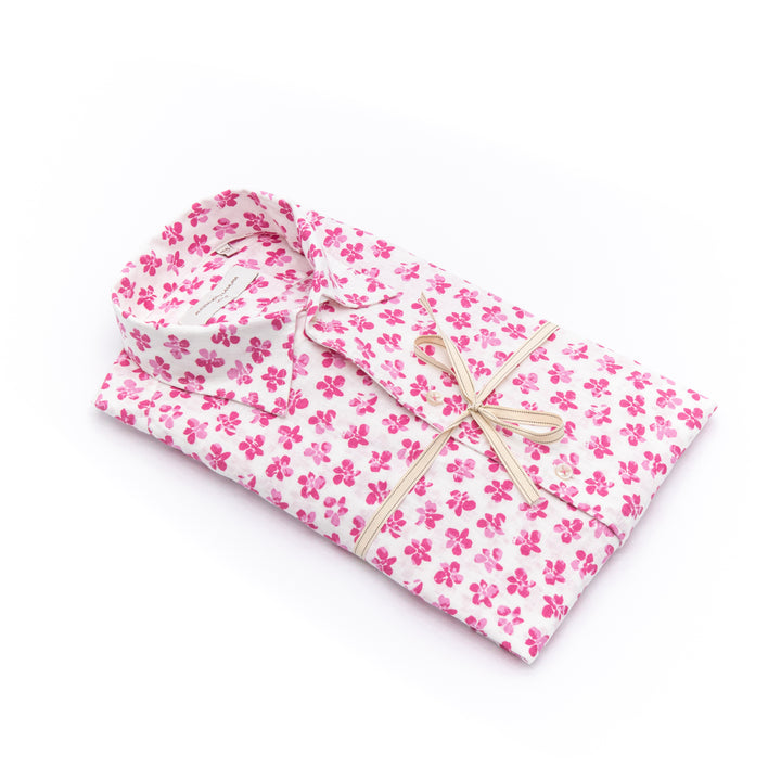 Camicia in Lino Fantasia Floreale Fucsia