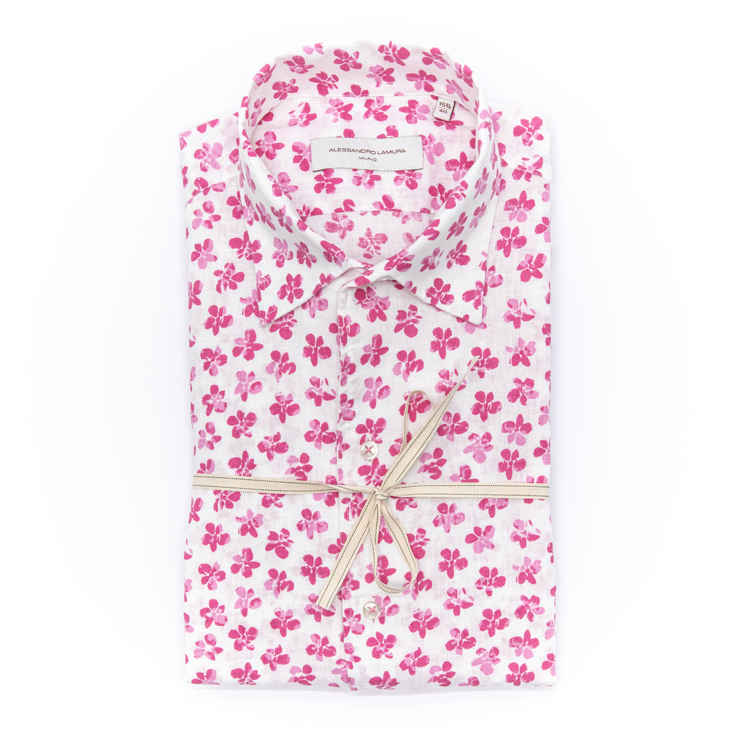 Camicia in Lino Fantasia Floreale Fucsia