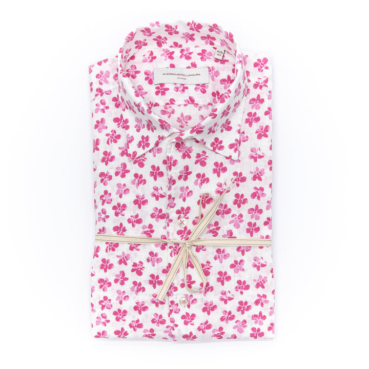 Camicia in Lino Fantasia Floreale Fucsia