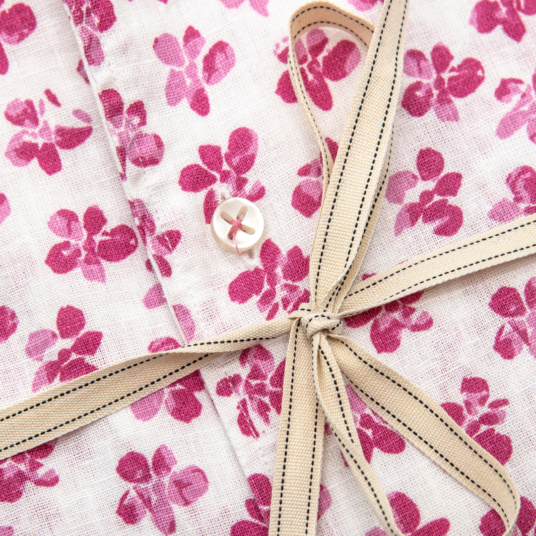Camicia in Lino Fantasia Floreale Fucsia