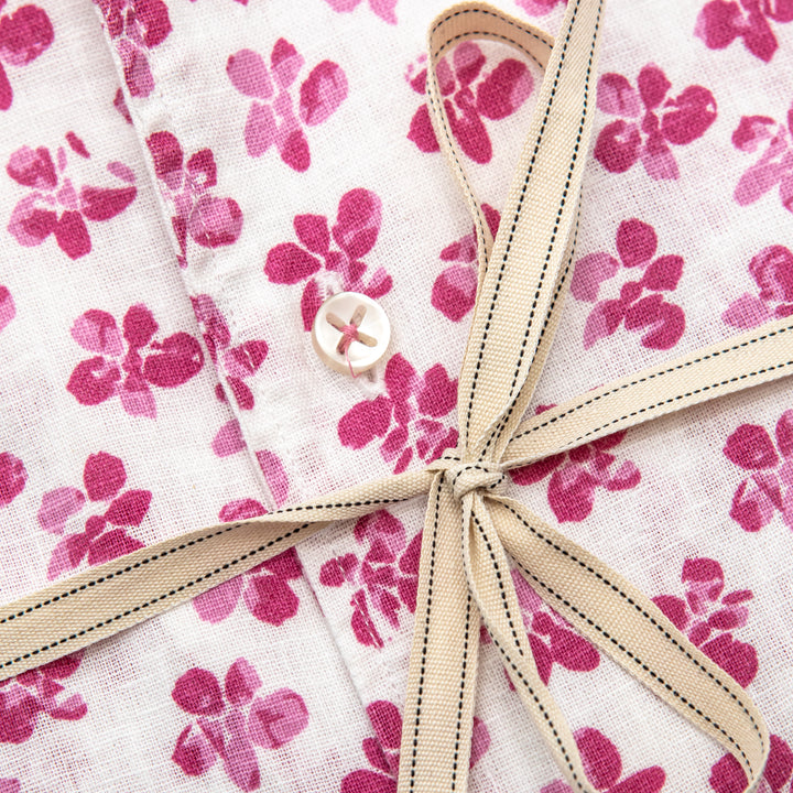 Camicia in Lino Fantasia Floreale Fucsia