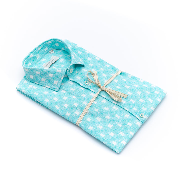 Camicia Geometrica Azzurro Acqua in Cotone