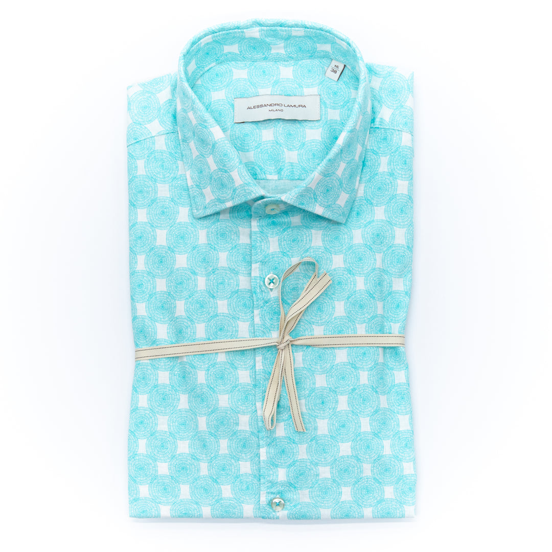 Camicia Geometrica Azzurro Acqua in Cotone