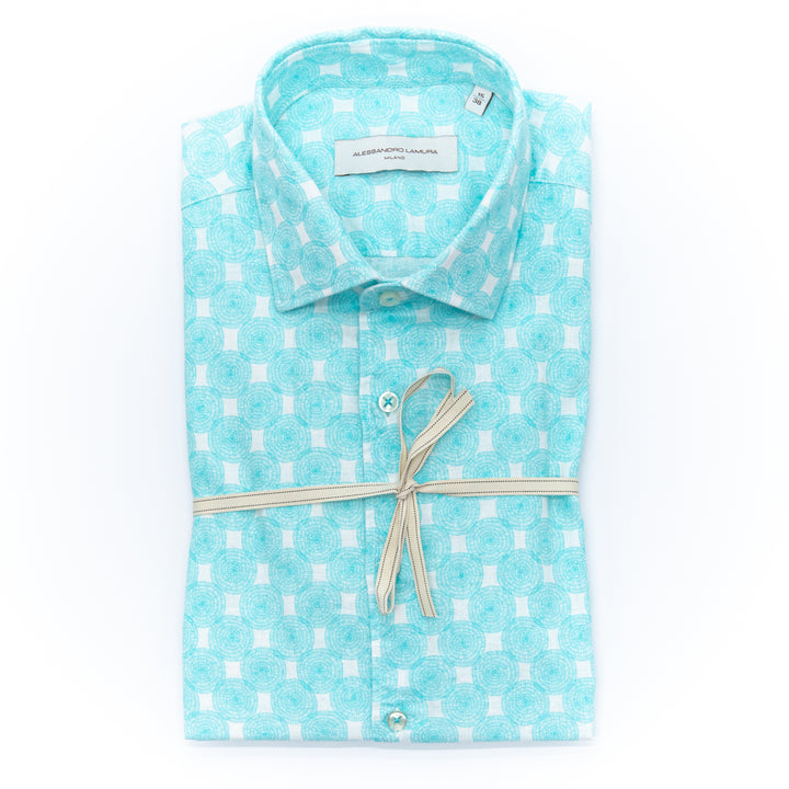 Camicia Geometrica Azzurro Acqua in Cotone