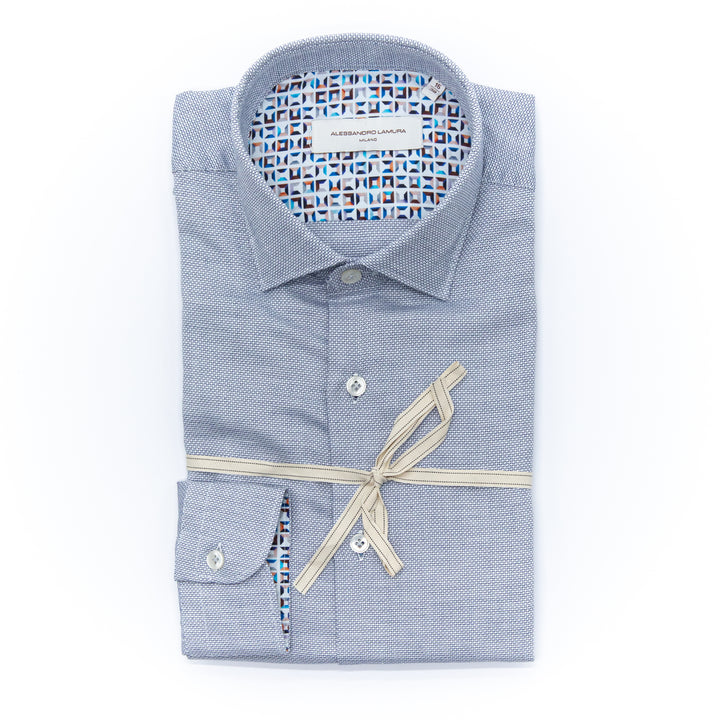 White Shirt Embroidered with Black Floral Details