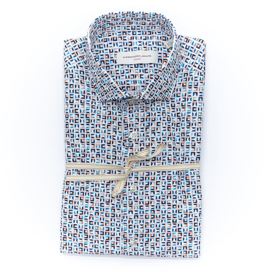 Camicia Optical Geometrica Bianco e Blu