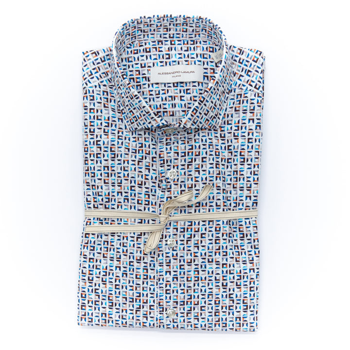 Camicia Optical Geometrica Bianco e Blu
