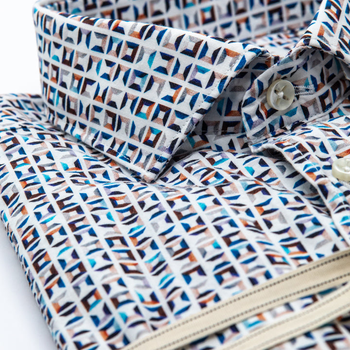 Camicia Optical Geometrica Bianco e Blu