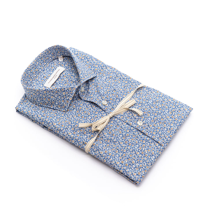 Camicia Microfantasia Floreale Azzurra