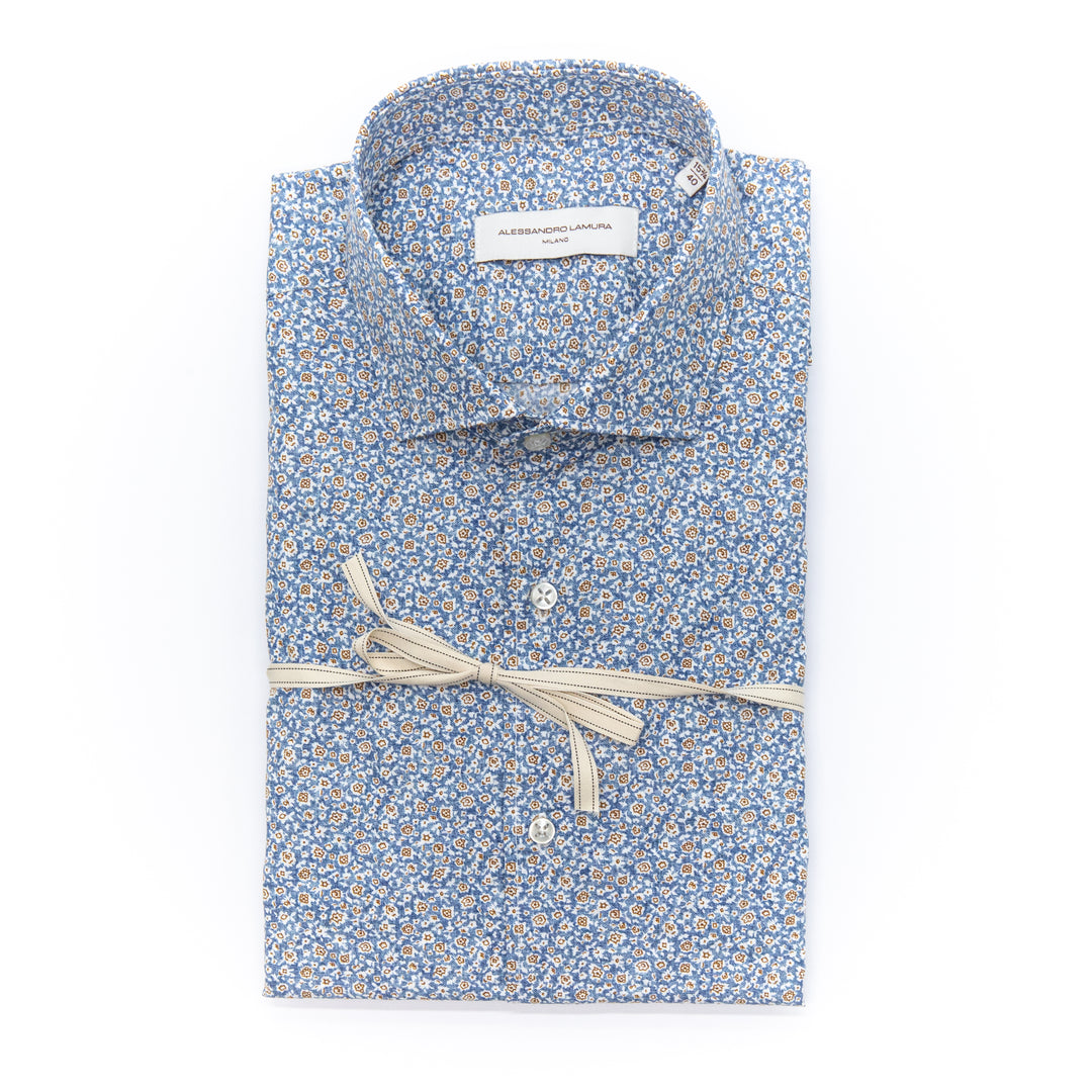 Camicia Microfantasia Floreale Azzurra