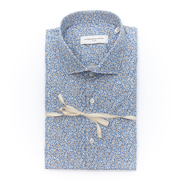 Camicia Microfantasia Floreale Azzurra