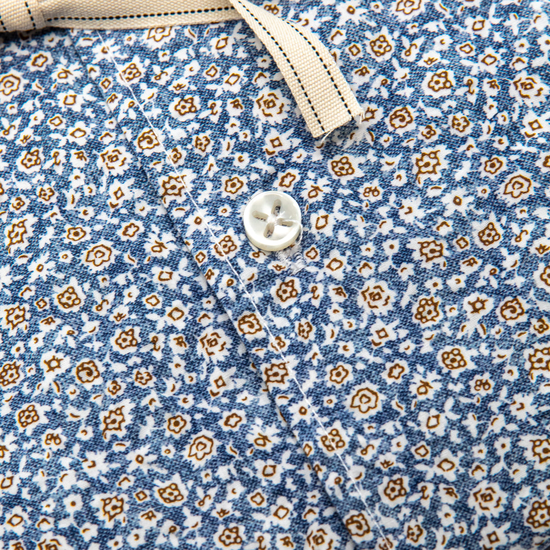 Camicia Microfantasia Floreale Azzurra