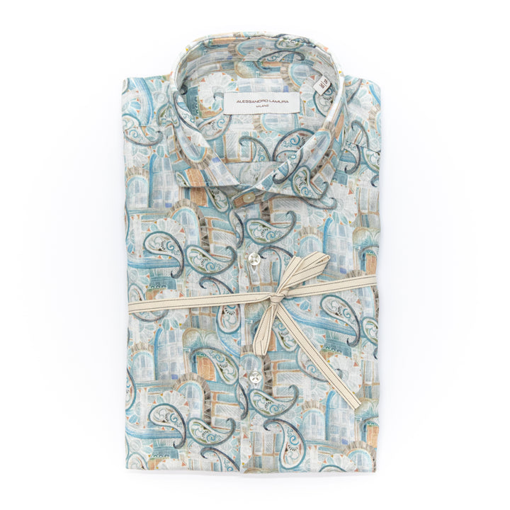 Camicia fantasia azzurro sabbia