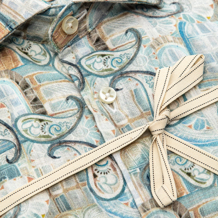 Camicia fantasia azzurro sabbia