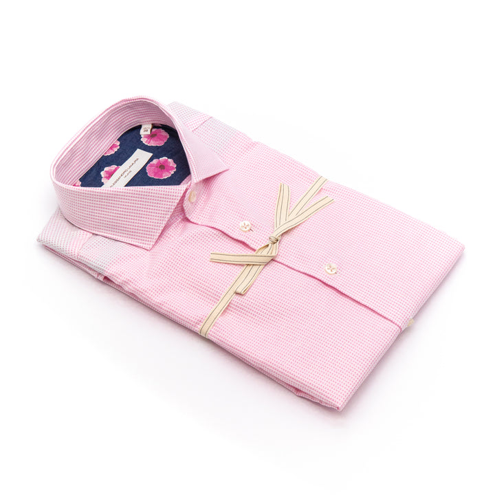 Camicia Rosa Microfantasia con Interno Colletto a Fiori Rosa