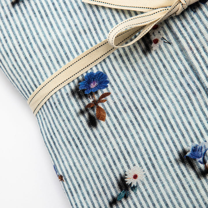 Camicia a Righe con Fantasia Floreale Blu