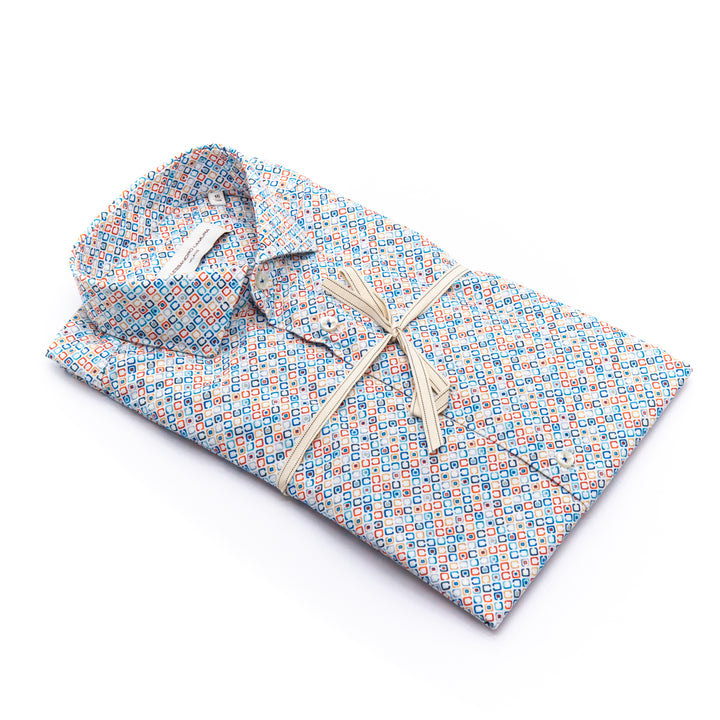 Camicia fantasia geometrica multicolor su base bianca